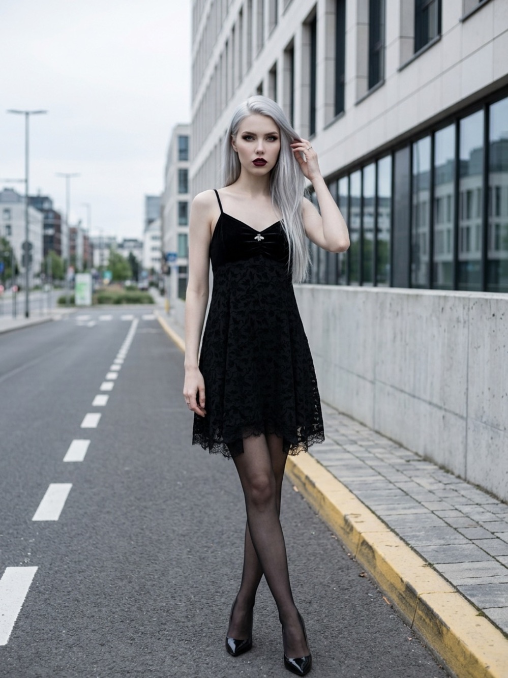 Hot Topic Black Velvet & Jacquard Lace-Trim Slip Dress